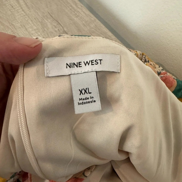 Nine West CRACKLE LEAVES CORAL SIDE TIE FAUX WRAP MINI SQUARE NECK DRESS Sz XXL - Picture 8 of 12